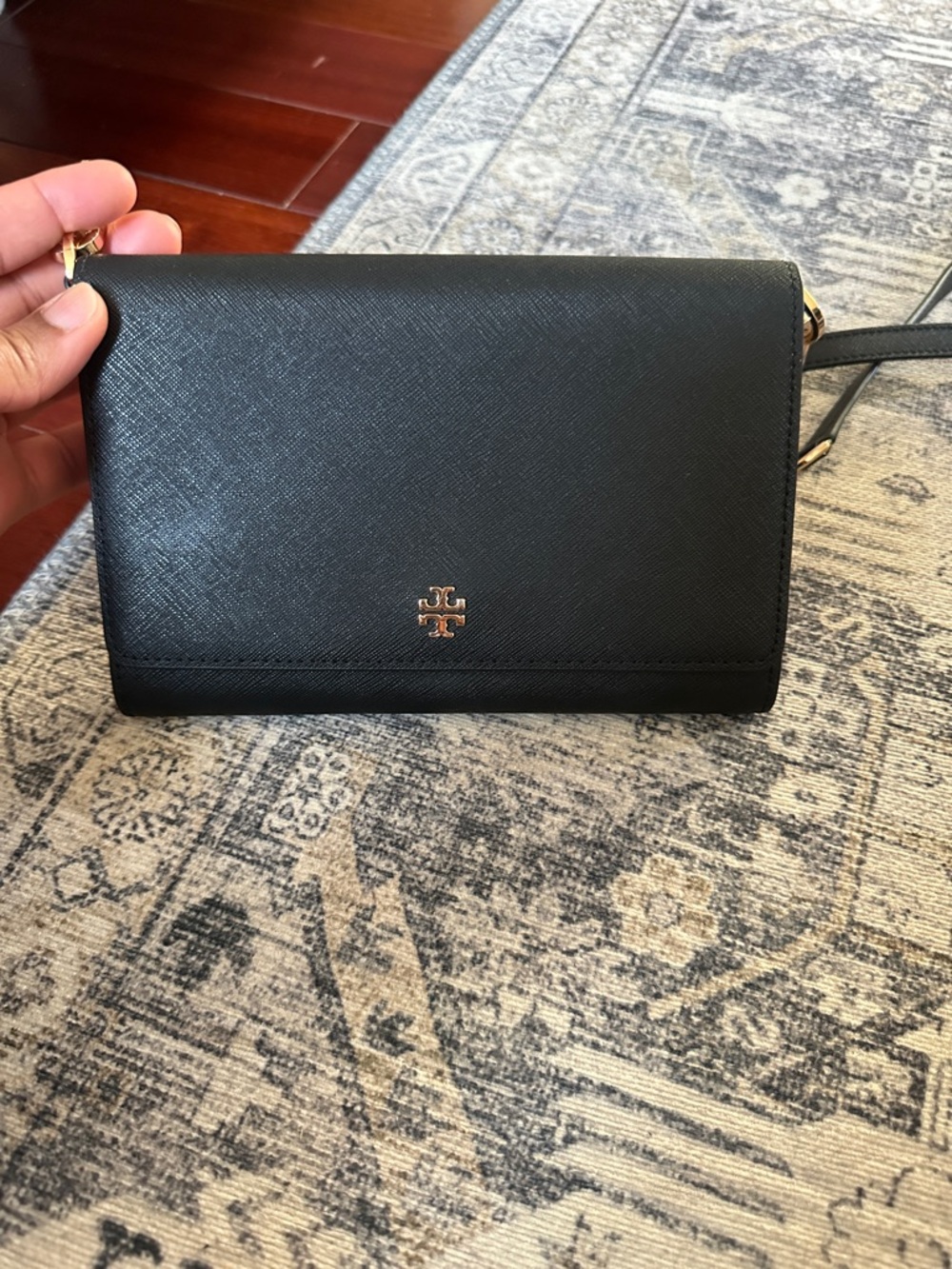 Tory Burch Black Crossbody Wallet with Gold Logo